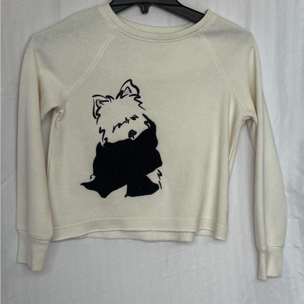 Justice Cream and Black Knit Cartoon Dog Sweater
